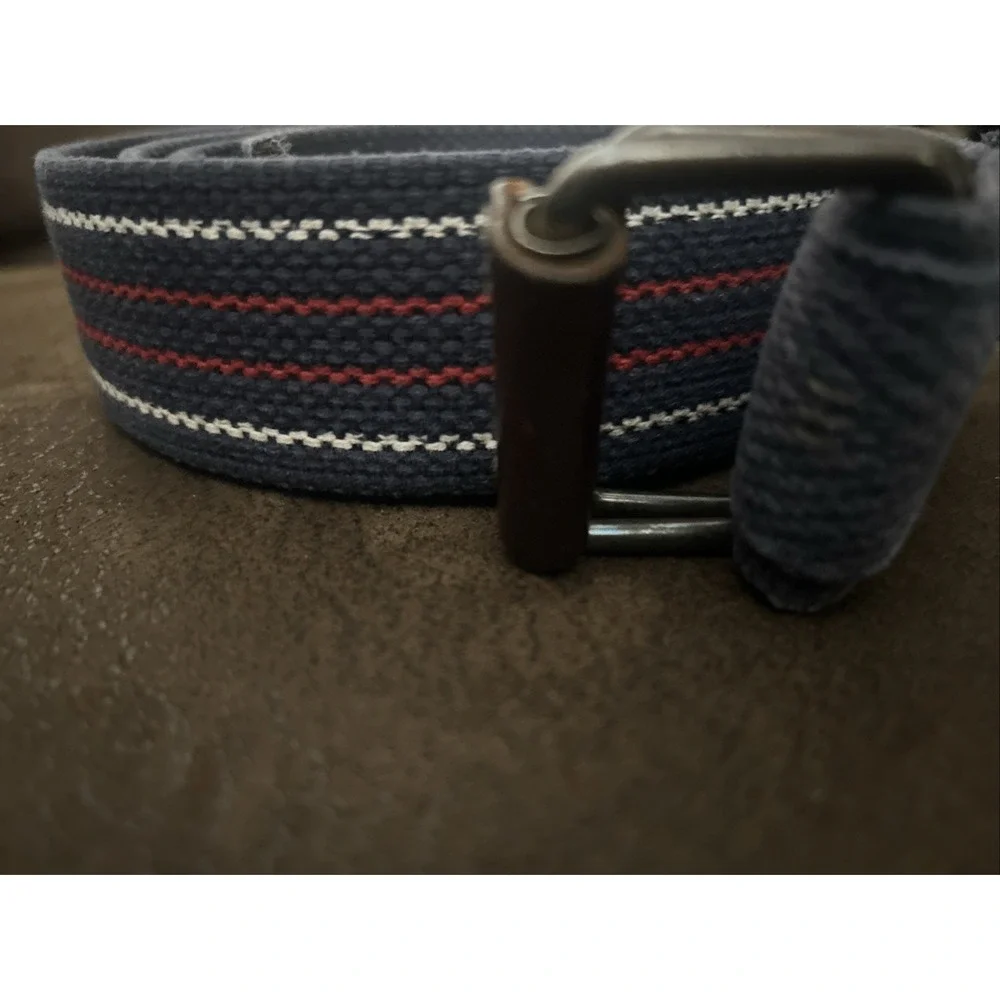 Vintage Polo Ralph Lauren D ring belt 58 inches long blue, Red , leather ends